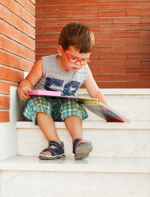 La imagen muestra a un niño observando un libro 